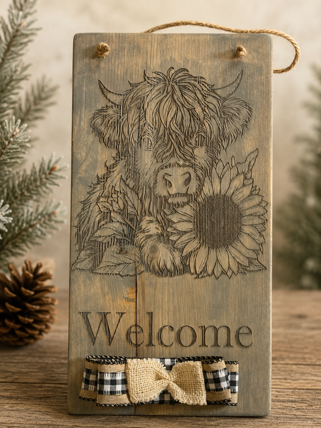 Highland Cow Welcome Sign