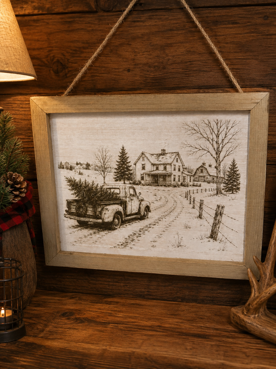 Christmas Whitewashed Wood Engravings